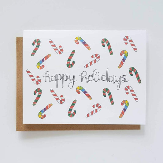 Happy Holiday Rainbow Candy canes Card