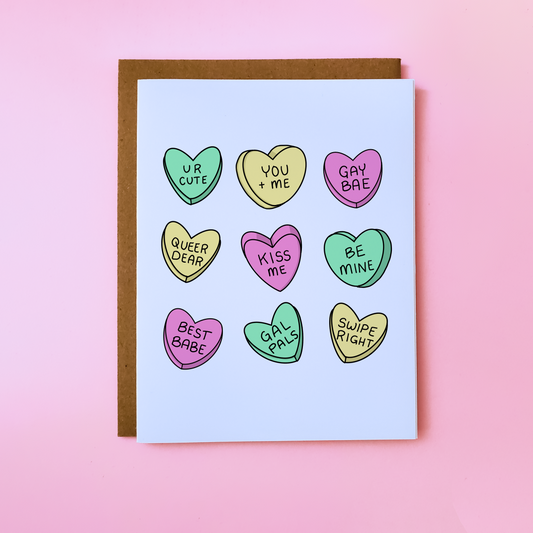Gay Candy Hearts Card