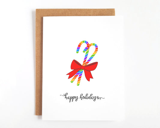 Rainbow Candy canes with Bow Holiday Card
